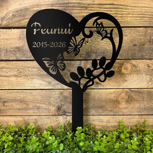 Custom Butterfly Heart Paw Print Pet Memorial Stake Grave Marker