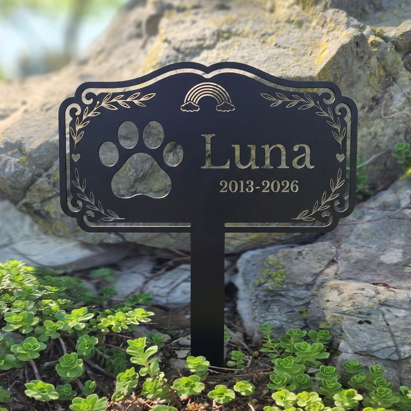 Custom Rainbow Paw Print Pet Memorial Plaque Garden Stake Marker