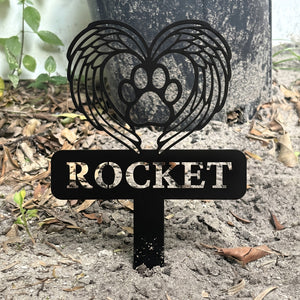 Personalized Angel Wings Heart Paw Print Pet Memorial Garden Stake