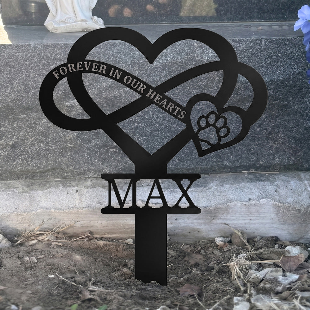 Personalized Pet Memorial Stake Infinity Heart Paw Print Grave Marker