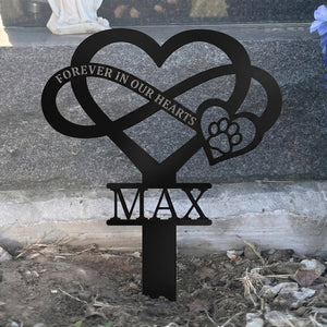 Personalized Pet Memorial Stake Infinity Heart Paw Print Grave Marker