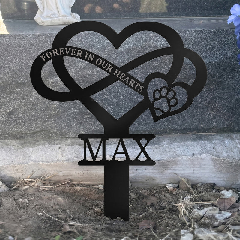 Personalized Pet Memorial Stake Infinity Heart Paw Print Grave Marker