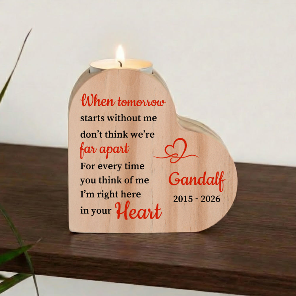 Pet Memorial Heart Wooden Candle Holder