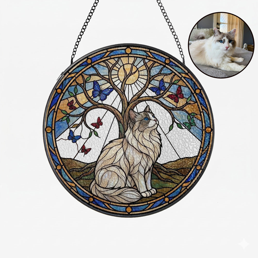 Pet Stained Glass Suncatcher with Tree of Life Window Decor