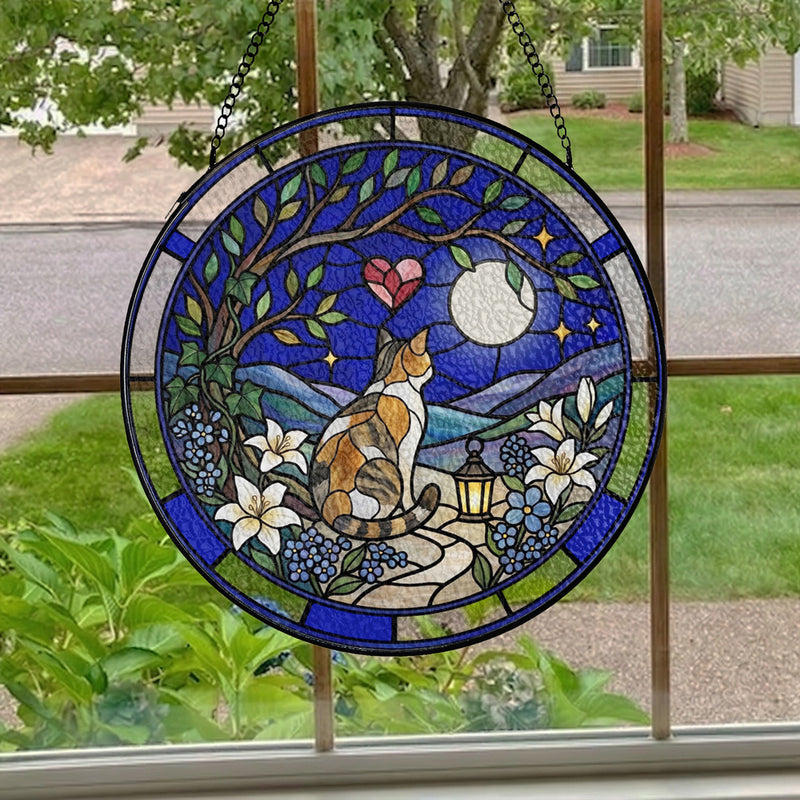Pet Stained Glass Suncatcher with Full Moon and Heart