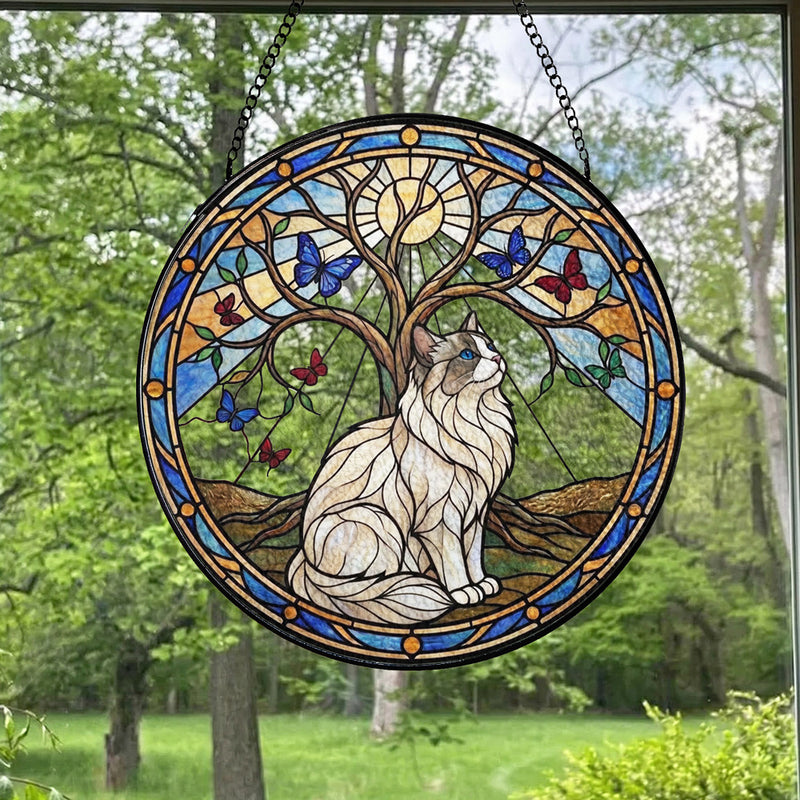 Pet Stained Glass Suncatcher with Tree of Life Window Decor