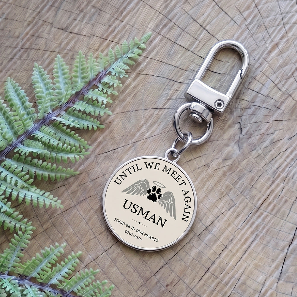 Custom Angel Wings Paw Print Pet Memorial Keychain