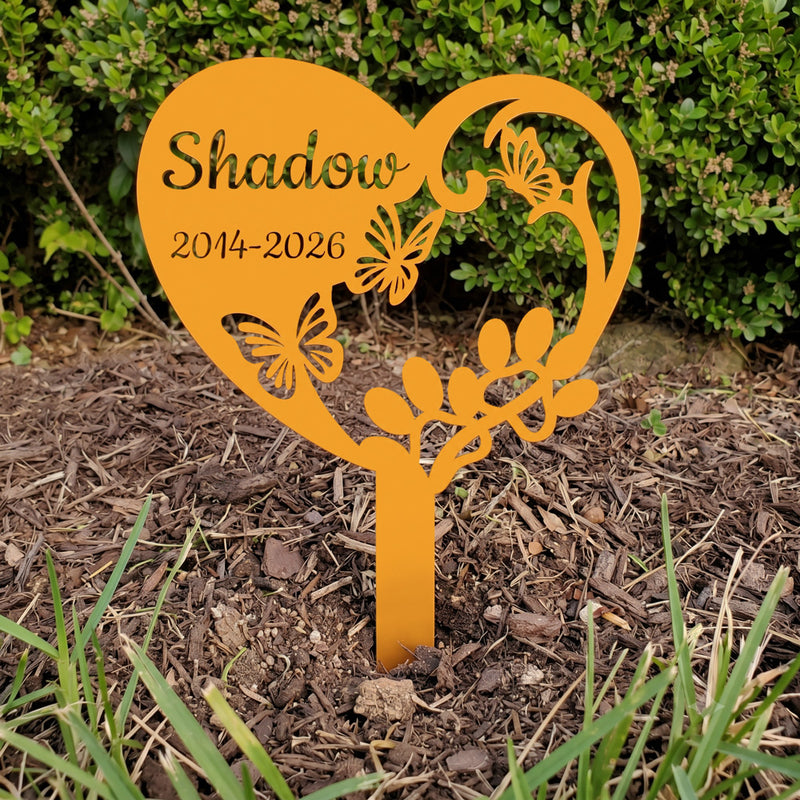 Custom Butterfly Heart Paw Print Pet Memorial Stake Grave Marker