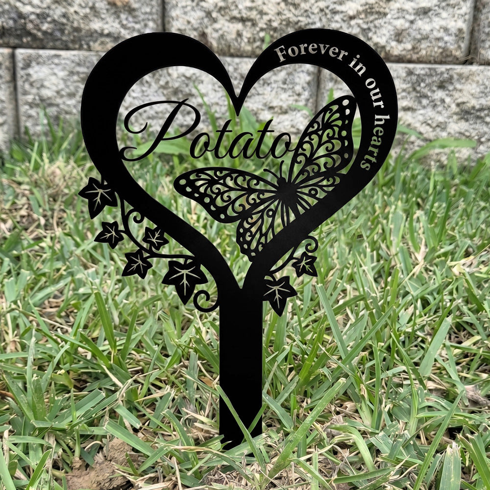 Custom Butterfly Heart Pet Memorial Garden Stake Ivy Grave Marker