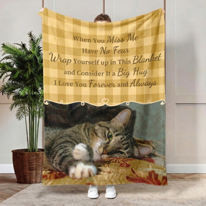Custom Pet Photo Memorial Blanket | Classic Plaid & Warm Hug Quote