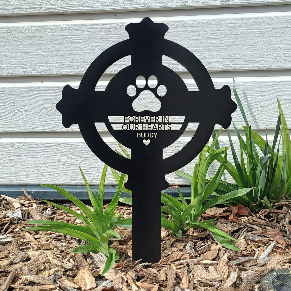Custom Celtic Cross Paw Print Pet Memorial Garden Stake Grave Marker
