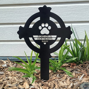 Custom Celtic Cross Paw Print Pet Memorial Garden Stake Grave Marker
