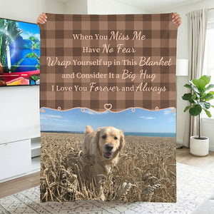 Custom Pet Photo Memorial Blanket | Classic Plaid & Warm Hug Quote