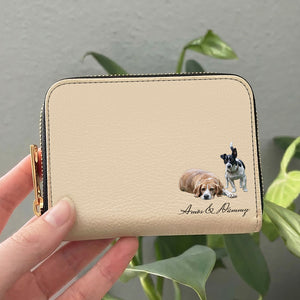 Custom Pet Portrait Minimalist Wallet for Women with Name
