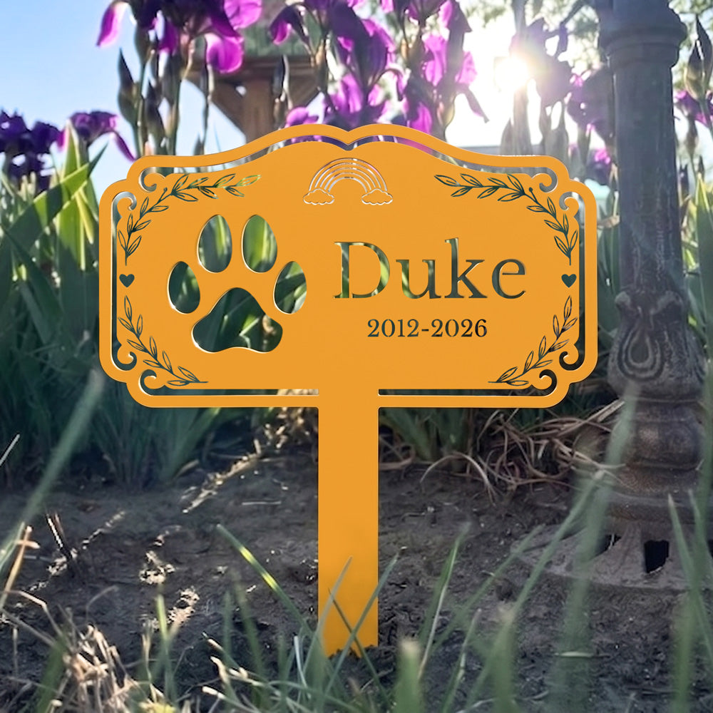 Custom Rainbow Paw Print Pet Memorial Plaque Garden Stake Marker