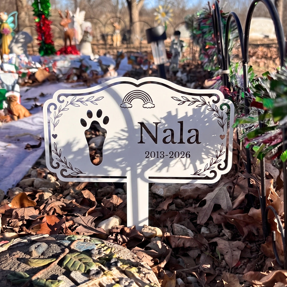 Custom Rainbow Paw Print Pet Memorial Plaque Garden Stake Marker