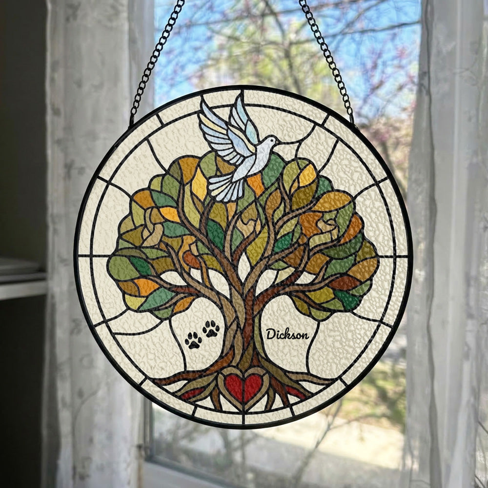 Custom Tree of Life Pet Memorial Stained Glass Suncatcher
