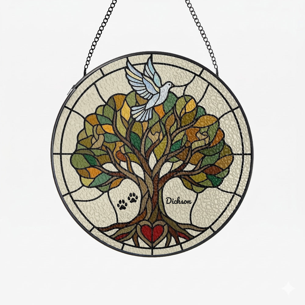 Custom Tree of Life Pet Memorial Stained Glass Suncatcher