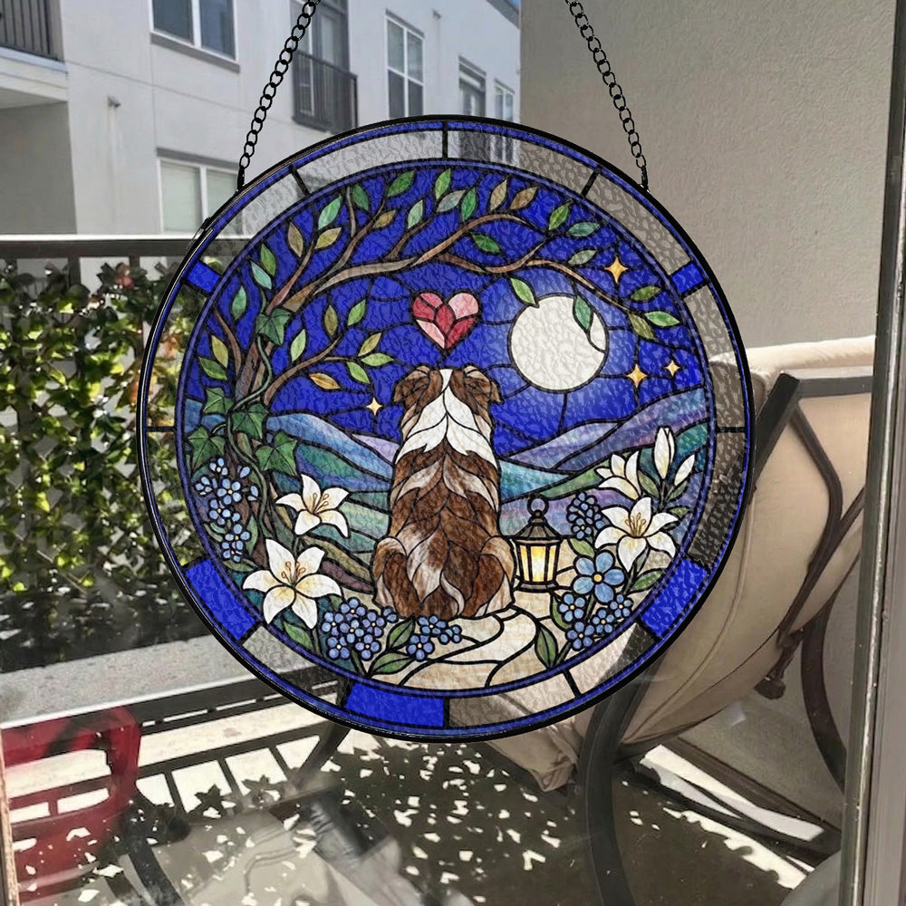 Pet Stained Glass Suncatcher with Full Moon and Heart