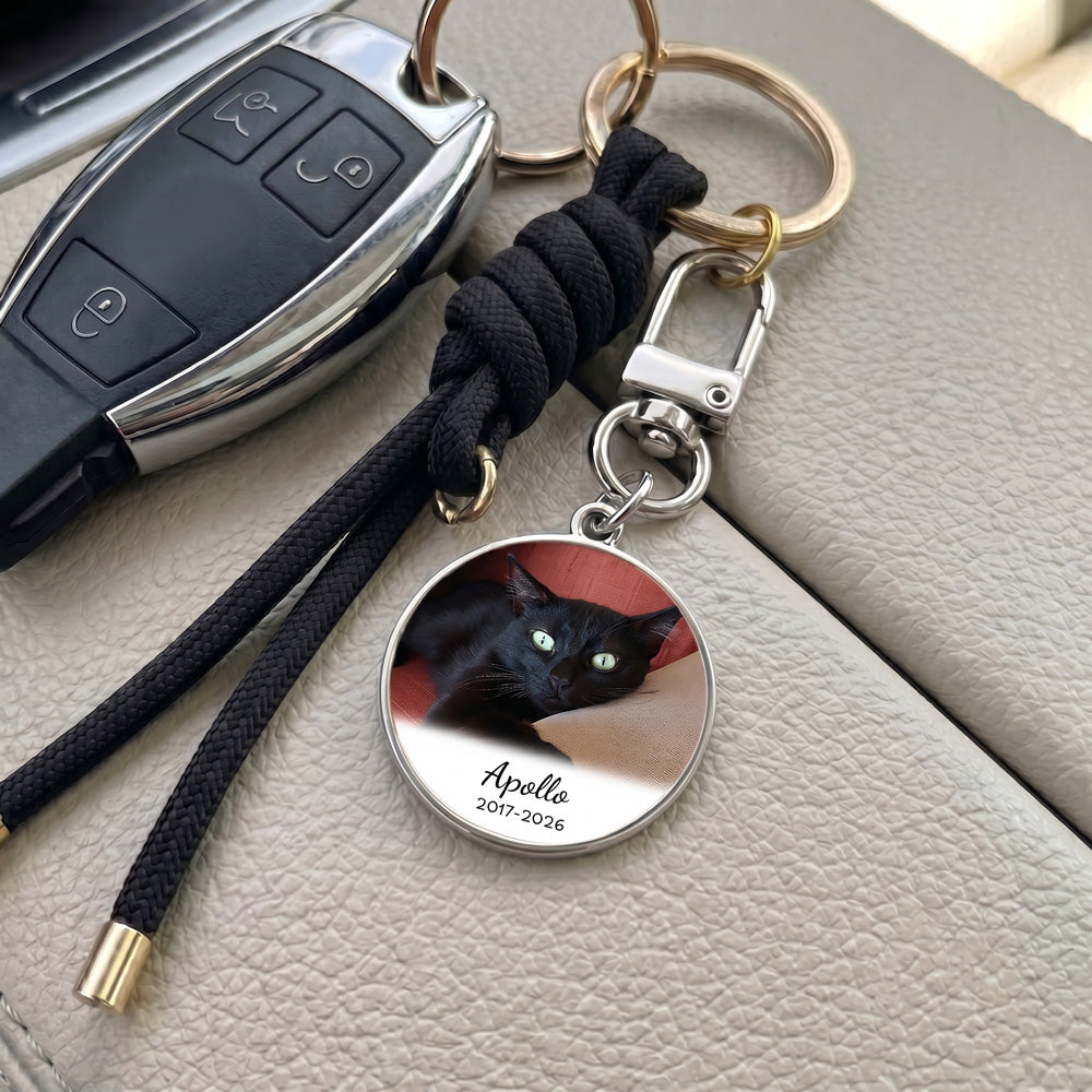 Minimalist Pet Memorial Round Keychain Custom Photo Name Date