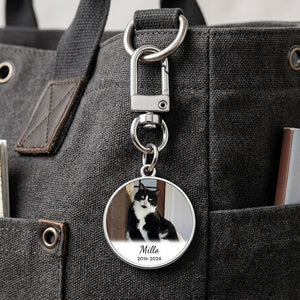Minimalist Pet Memorial Round Keychain Custom Photo Name Date