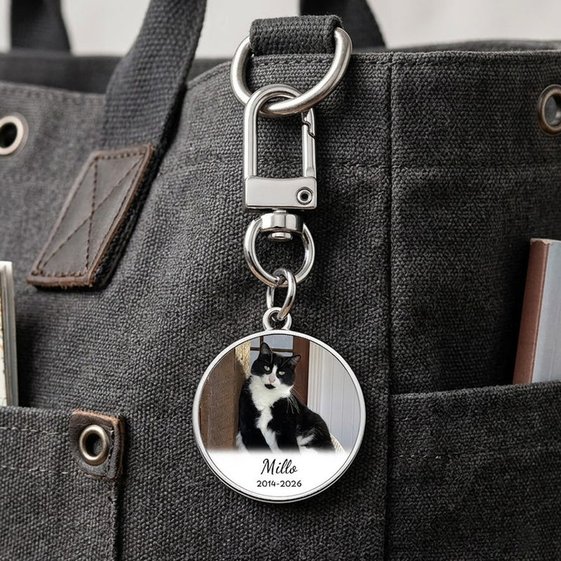Minimalist Pet Memorial Round Keychain Custom Photo Name Date