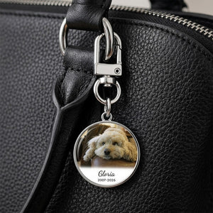 Minimalist Pet Memorial Round Keychain Custom Photo Name Date