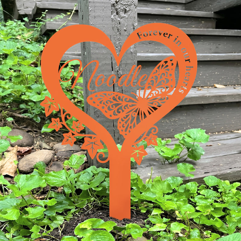 Custom Butterfly Heart Pet Memorial Garden Stake Ivy Grave Marker