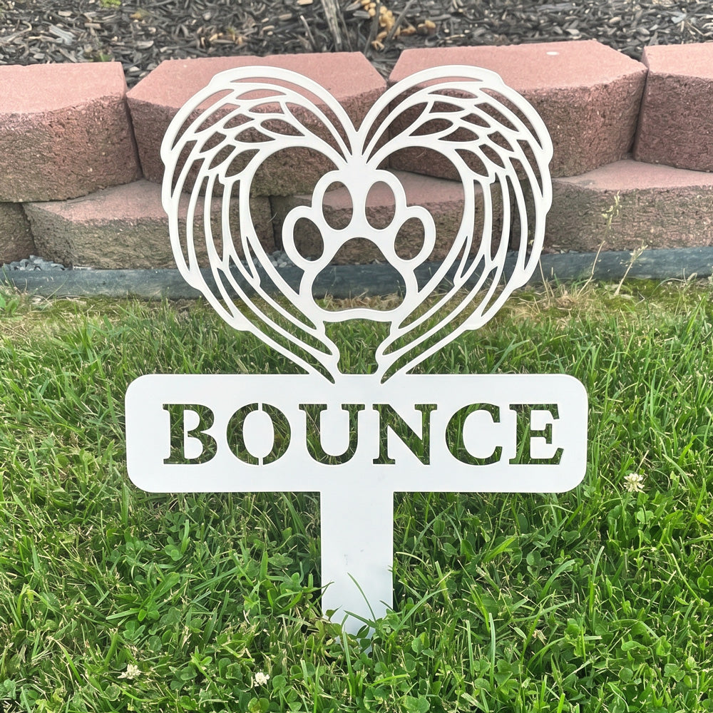 Personalized Angel Wings Heart Paw Print Pet Memorial Garden Stake