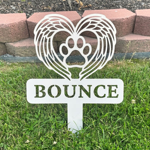 Personalized Angel Wings Heart Paw Print Pet Memorial Garden Stake