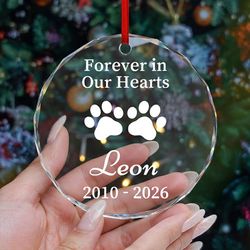 Personalized Pet Memorial Glass Ornament with Paw Print