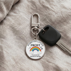 Personalized Pet Memorial Keychain - Rainbow Bridge Remembrance Gift