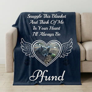 Personalized Pet Memorial Blanket with Photo and Wings Heart Design