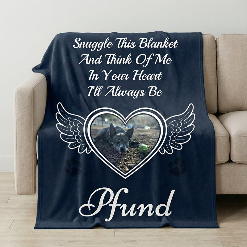 Personalized Pet Memorial Blanket with Photo and Wings Heart Design