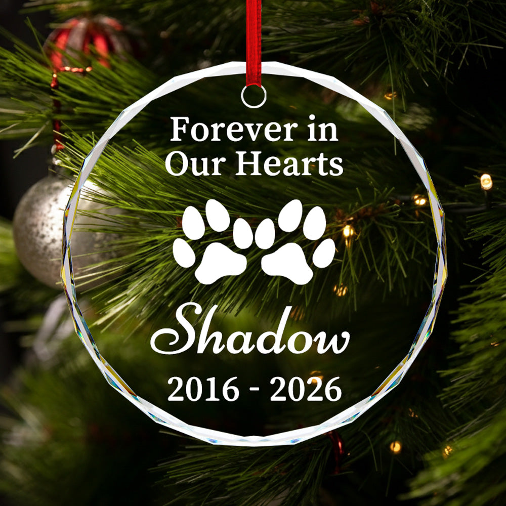 Personalized Pet Memorial Glass Ornament with Paw Print