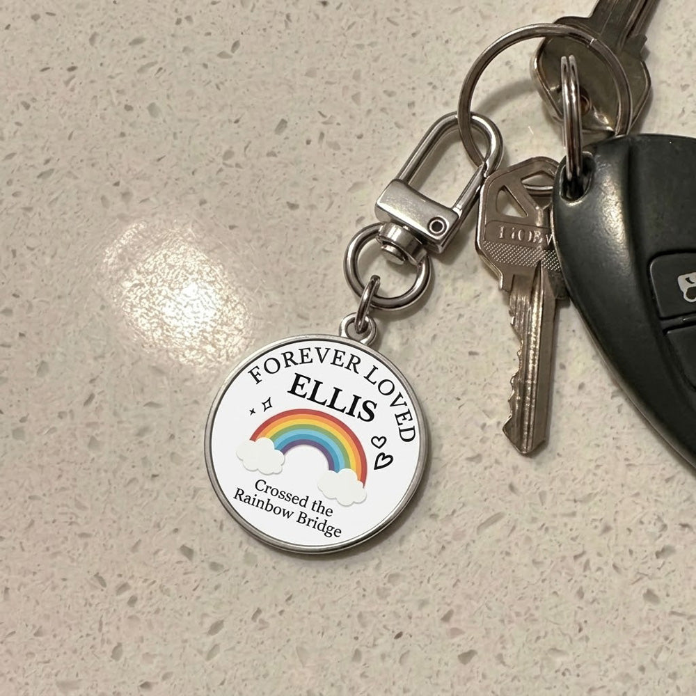 Personalized Pet Memorial Keychain - Rainbow Bridge Remembrance Gift