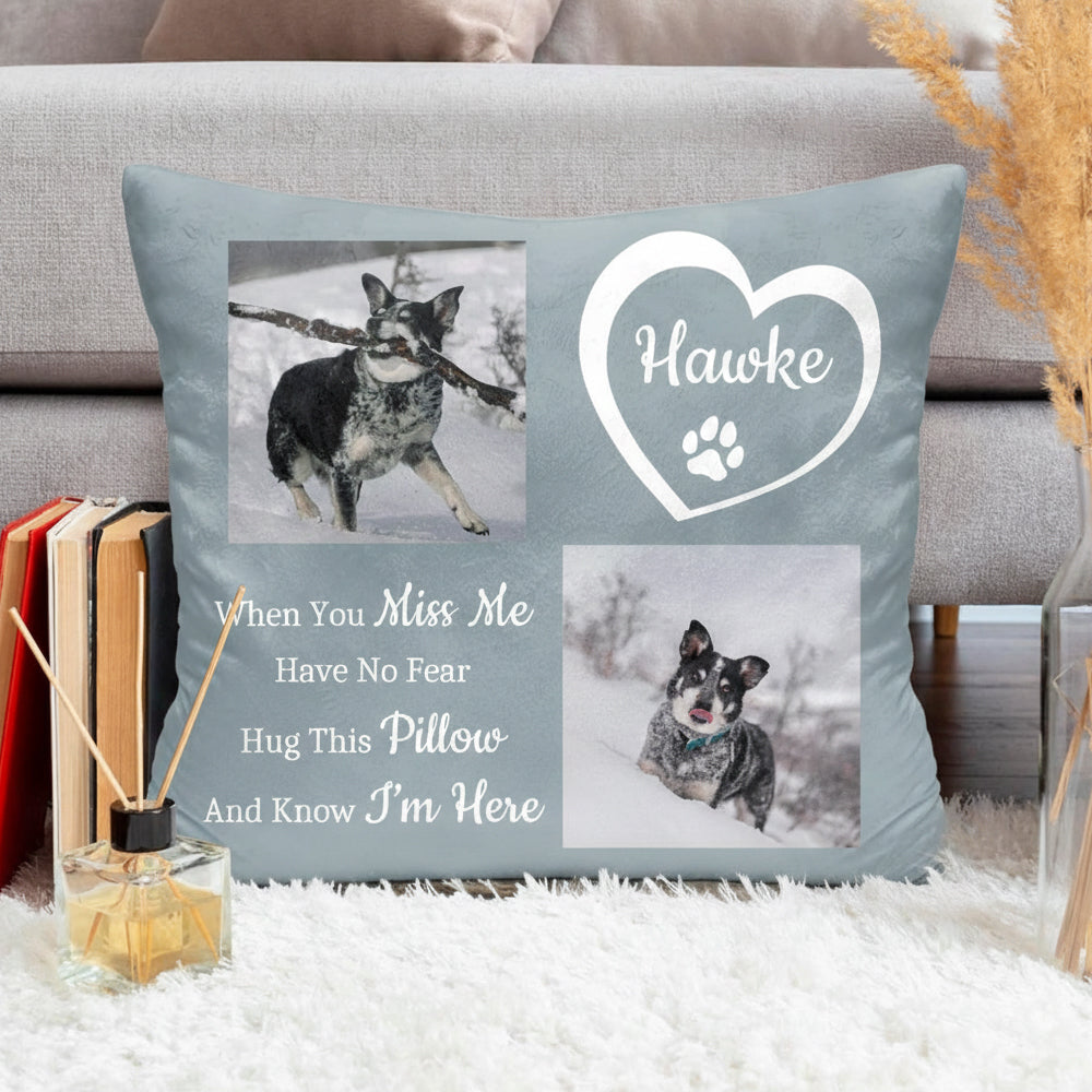 Personalized Pet Memorial Pillow with 2 Photos & Name