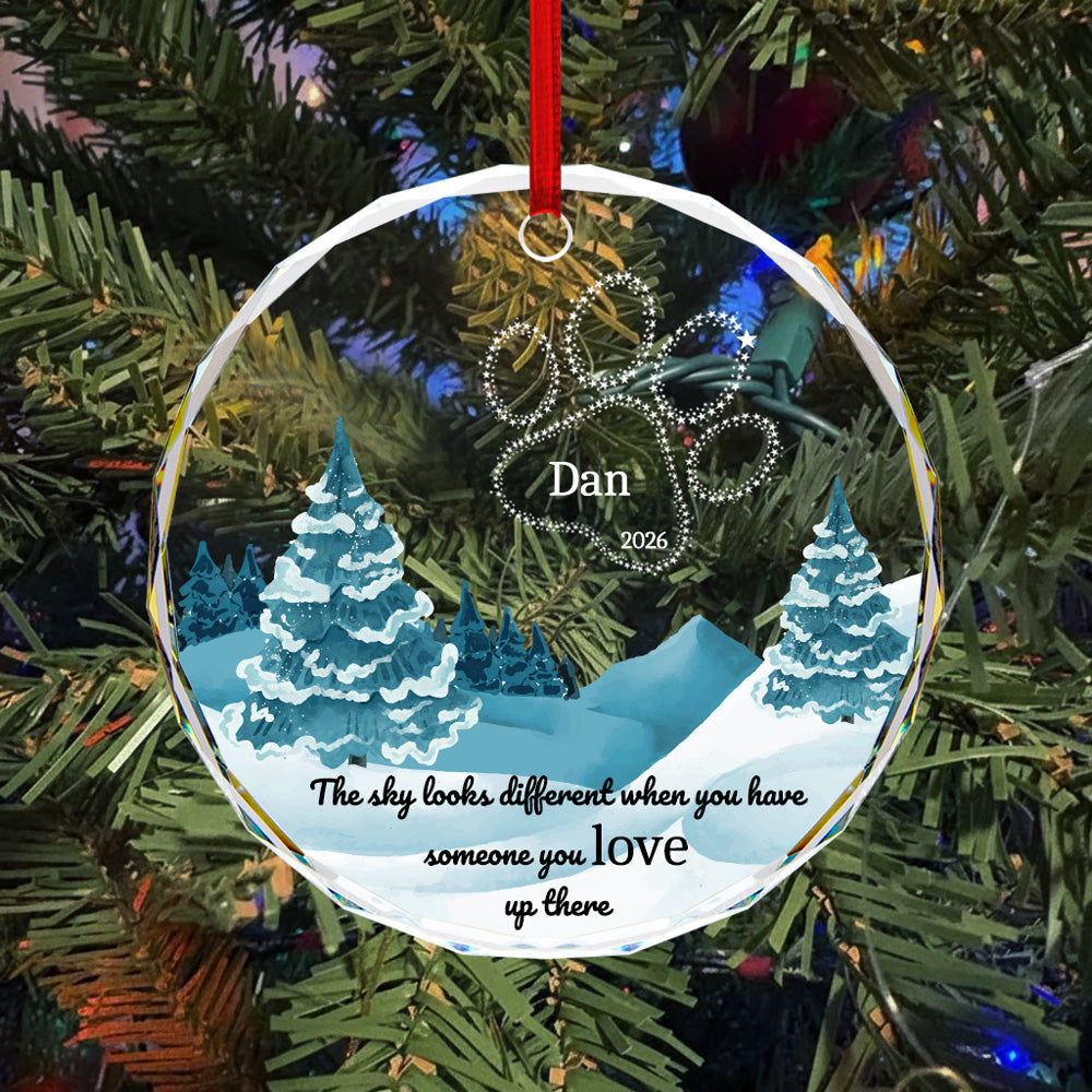 Personalized Glass Pet Memorial Ornament - Starry Paw Print Design