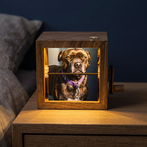 Personalized Hand Crank Wood Flip Photo Box for Pet