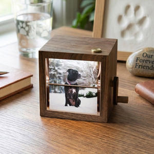 Personalized Hand Crank Wood Flip Photo Box for Pet