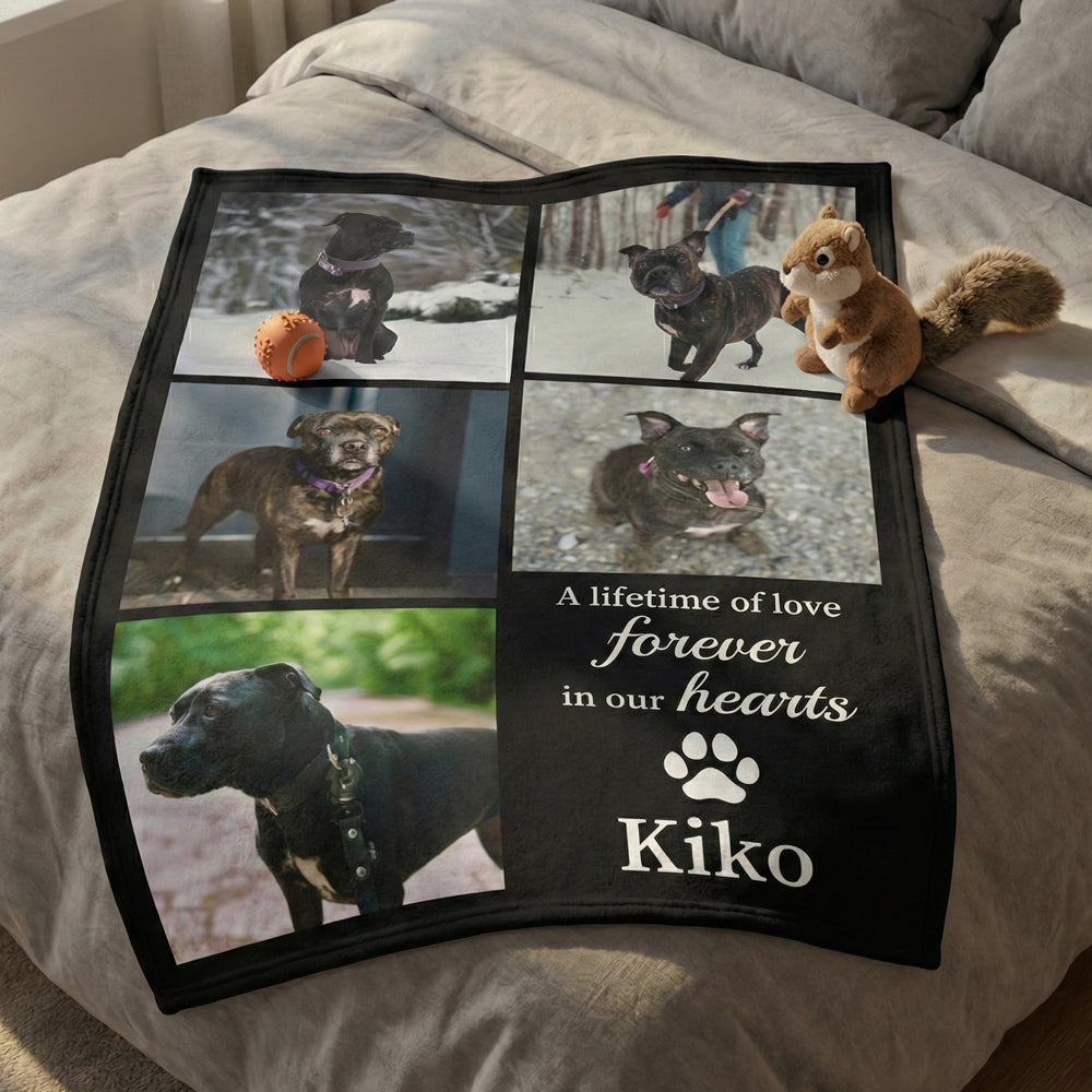 Personalized Memorial Blanket with 5 Photo Collage - Custom Pet Loss Gift for Pet Lovers