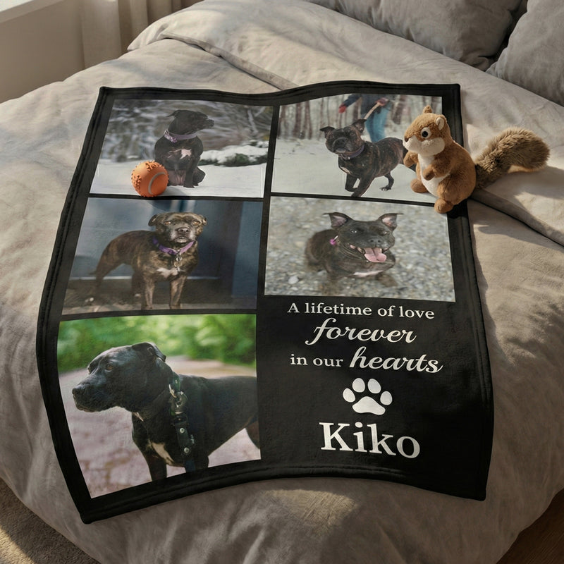 Personalized Memorial Blanket with 5 Photo Collage - Custom Pet Loss Gift for Pet Lovers