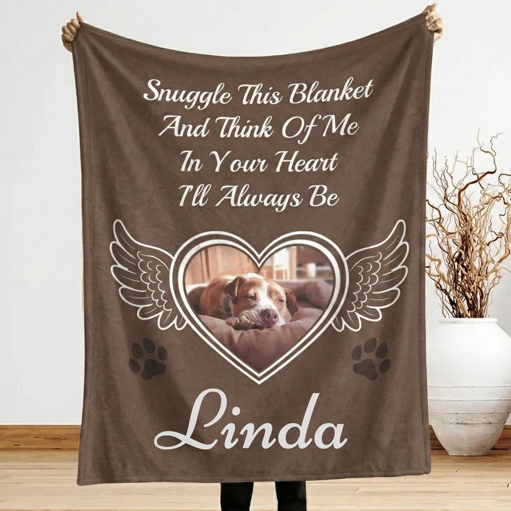 Personalized Pet Memorial Blanket with Photo and Wings Heart Design