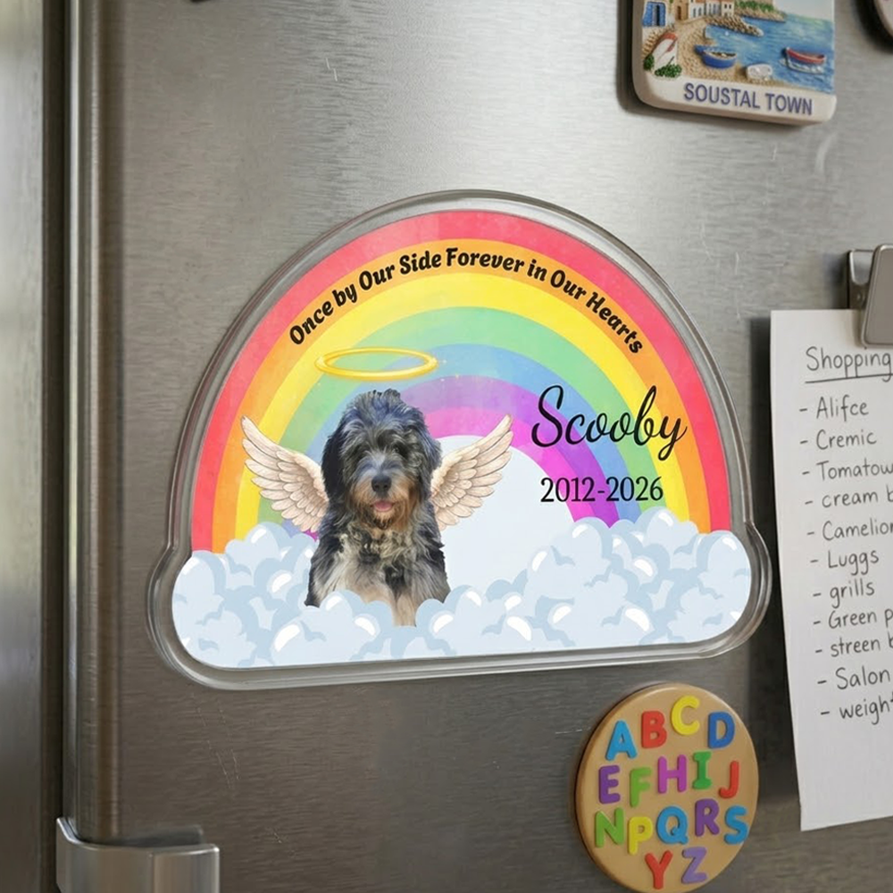 Personalized Rainbow Bridge & Angel Wings Pet Memorial Fridge Magnet