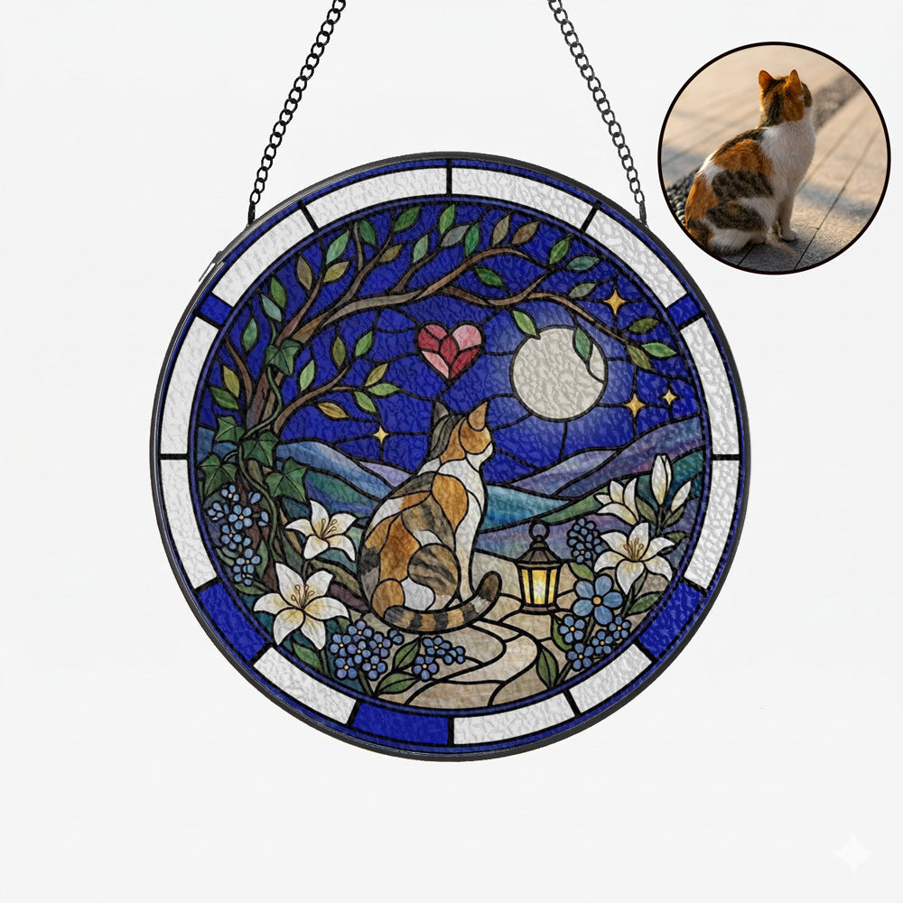 Pet Stained Glass Suncatcher with Full Moon and Heart