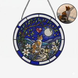Pet Stained Glass Suncatcher with Full Moon and Heart