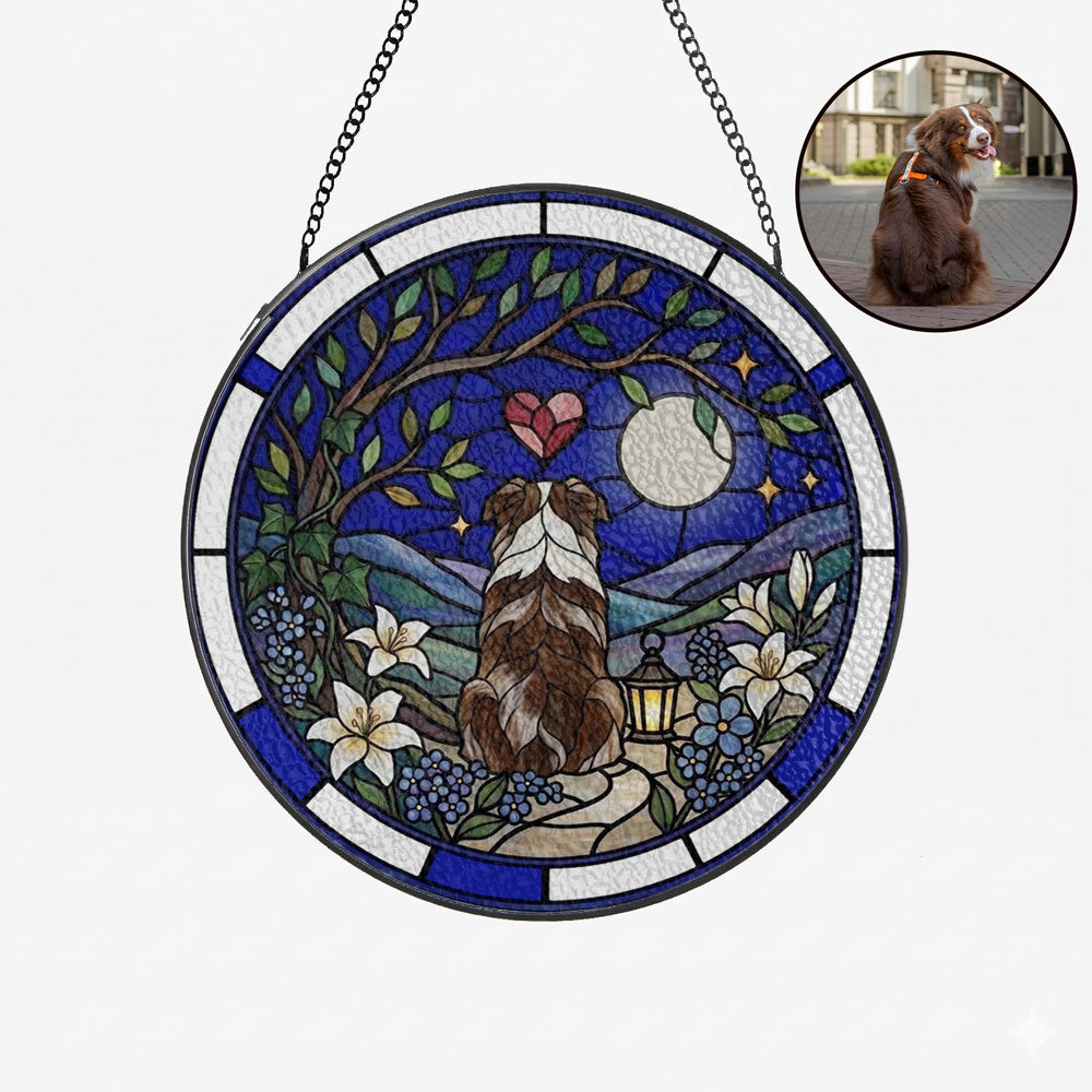 Pet Stained Glass Suncatcher with Full Moon and Heart