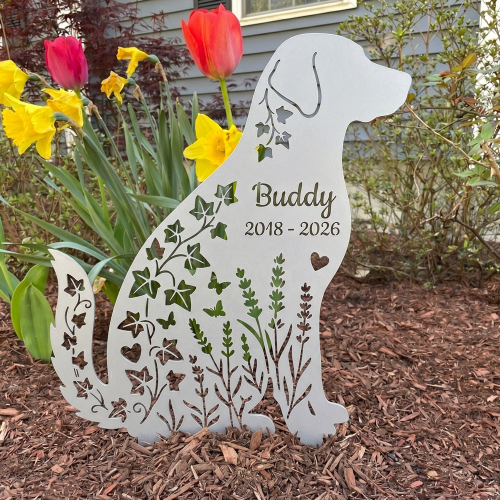 Custom Floral Cutout Metal Pet Memorial Garden Stake