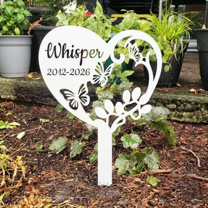Custom Butterfly Heart Paw Print Pet Memorial Stake Grave Marker