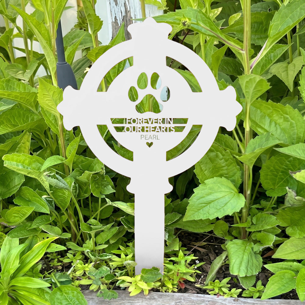 Custom Celtic Cross Paw Print Pet Memorial Garden Stake Grave Marker